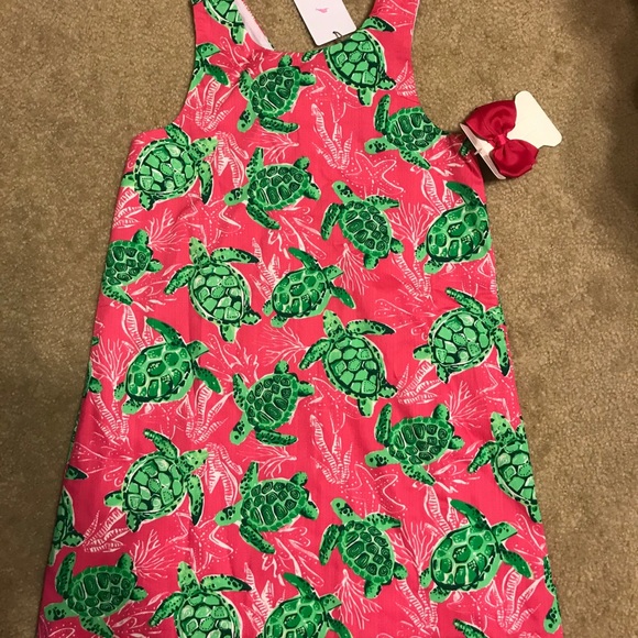 Tommy Bahama Other - Tommy Bahama girls pink & green turtle shift dress